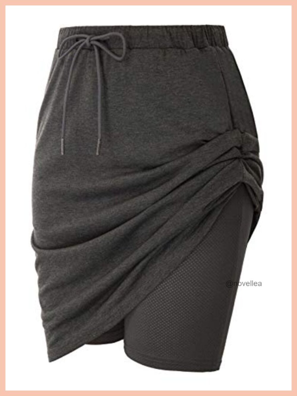 Stretchy Athletic Skort with Mesh Shorts Pockets Drawstring Waist Knee Length